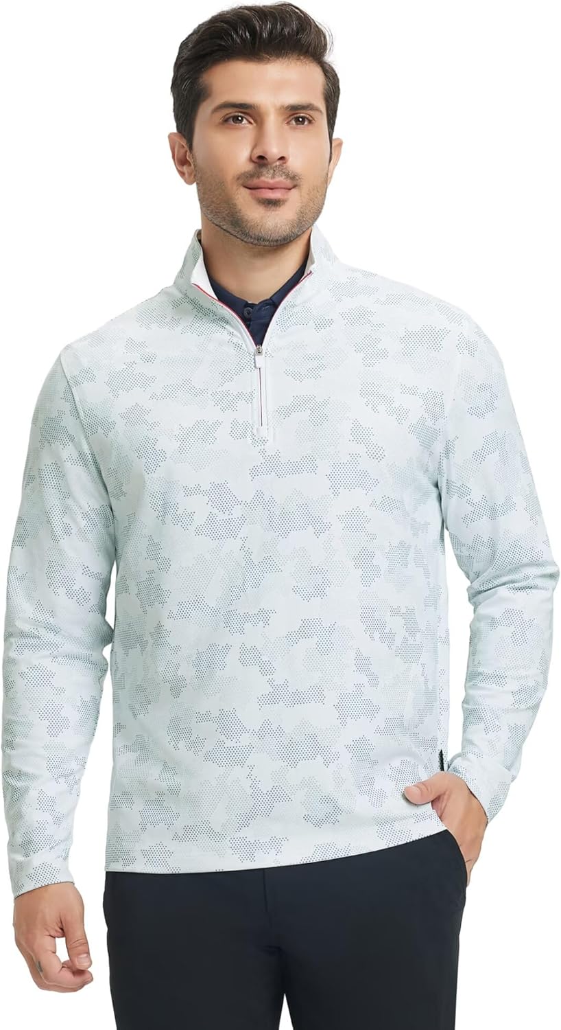 M MAELREG Quarter Zip Golf Pullover Men Dry Fit Long Sleeve Performance Wicking 1/4 Zip Full Print Pullover Mens Sweatshirt - Image 2