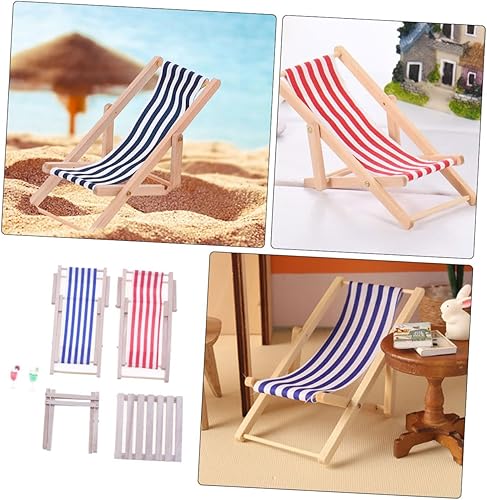 Miniatura 3 de Totority 1 juego de sillas de playa, sillas plegables plegables en miniatura, silla plegable de madera, mesa plegada, silla en miniatura para