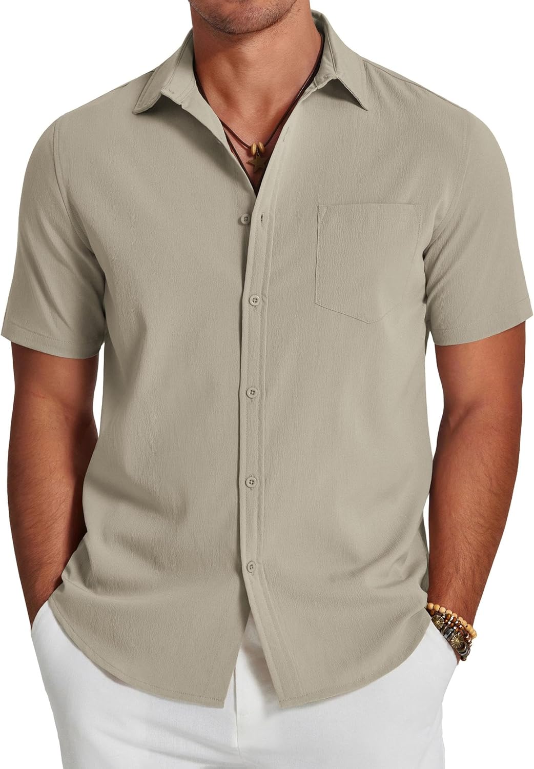 White Dress Shirt Men COOFANDY Mens Short Sleeve Shirt Summer