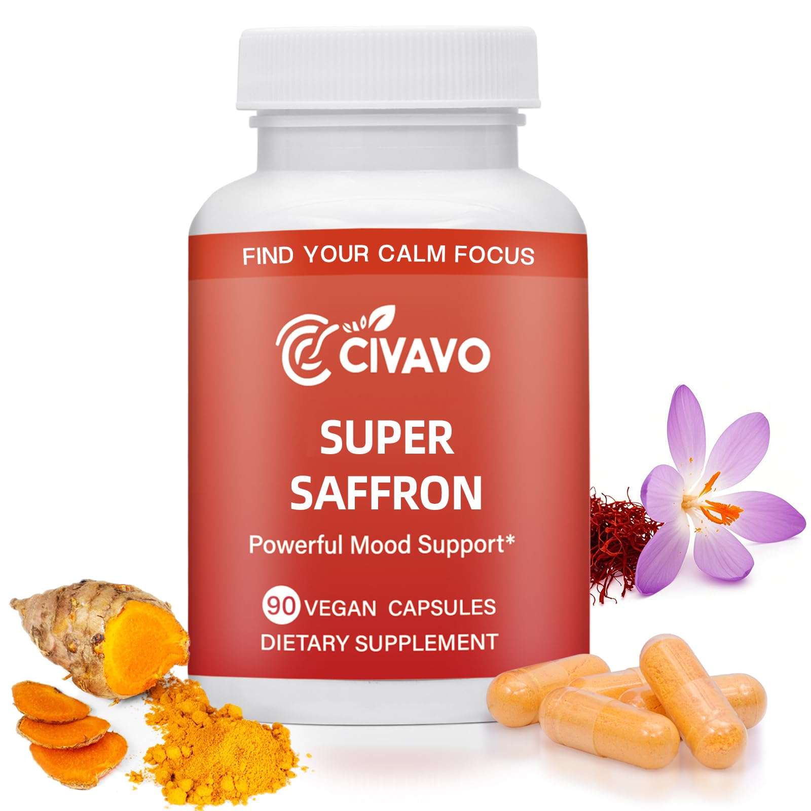 Super Saffron Supplements for a Happy Mind & Body for Women/Men 90 Capsules