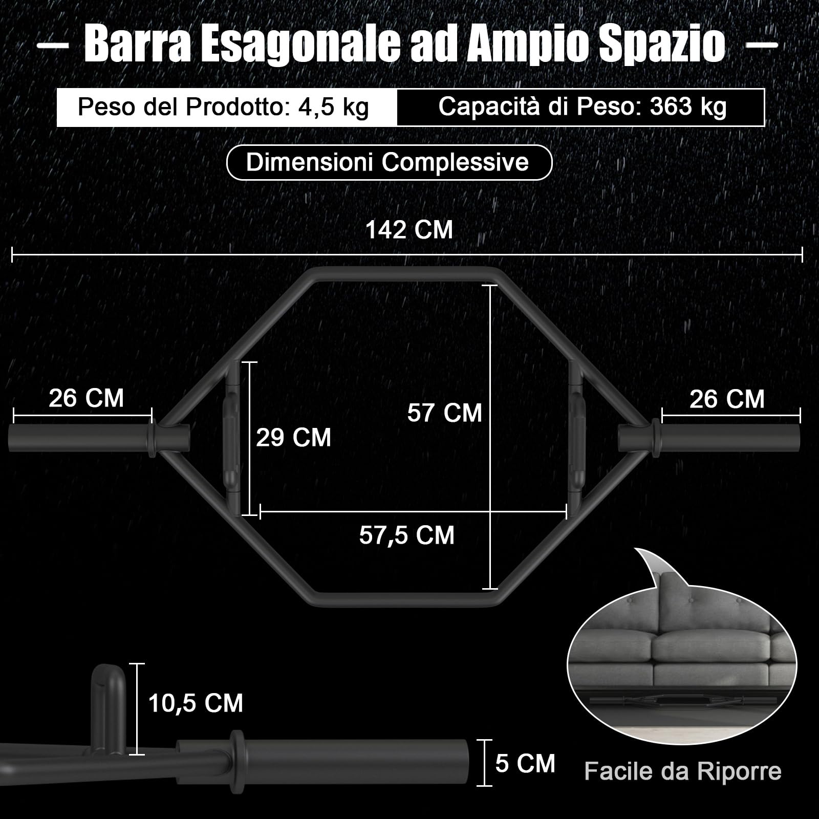 COSTWAY Barra della Trappola Olimpica, Barra Esagonale Pieghevole con Manici Zigrinati, Manicotti 25 cm e Molle, Olympic Hex Trap Bar per Sollevamento Pesi e Bodybuilding, Carico 363 kg