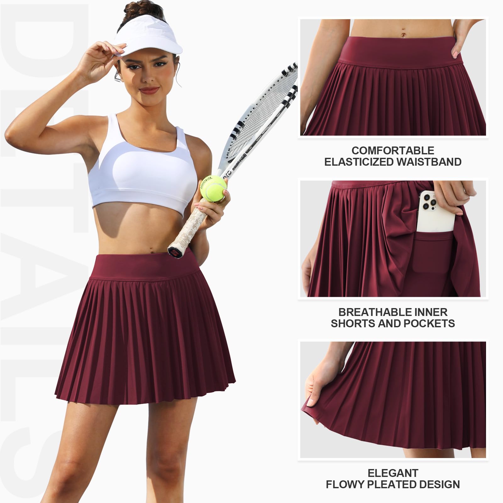 FireSwan Faldas de tenis para mujer, falda plisada de cintura alta con bolsillos, pantalones cortos, falda atlética, trajes de golf