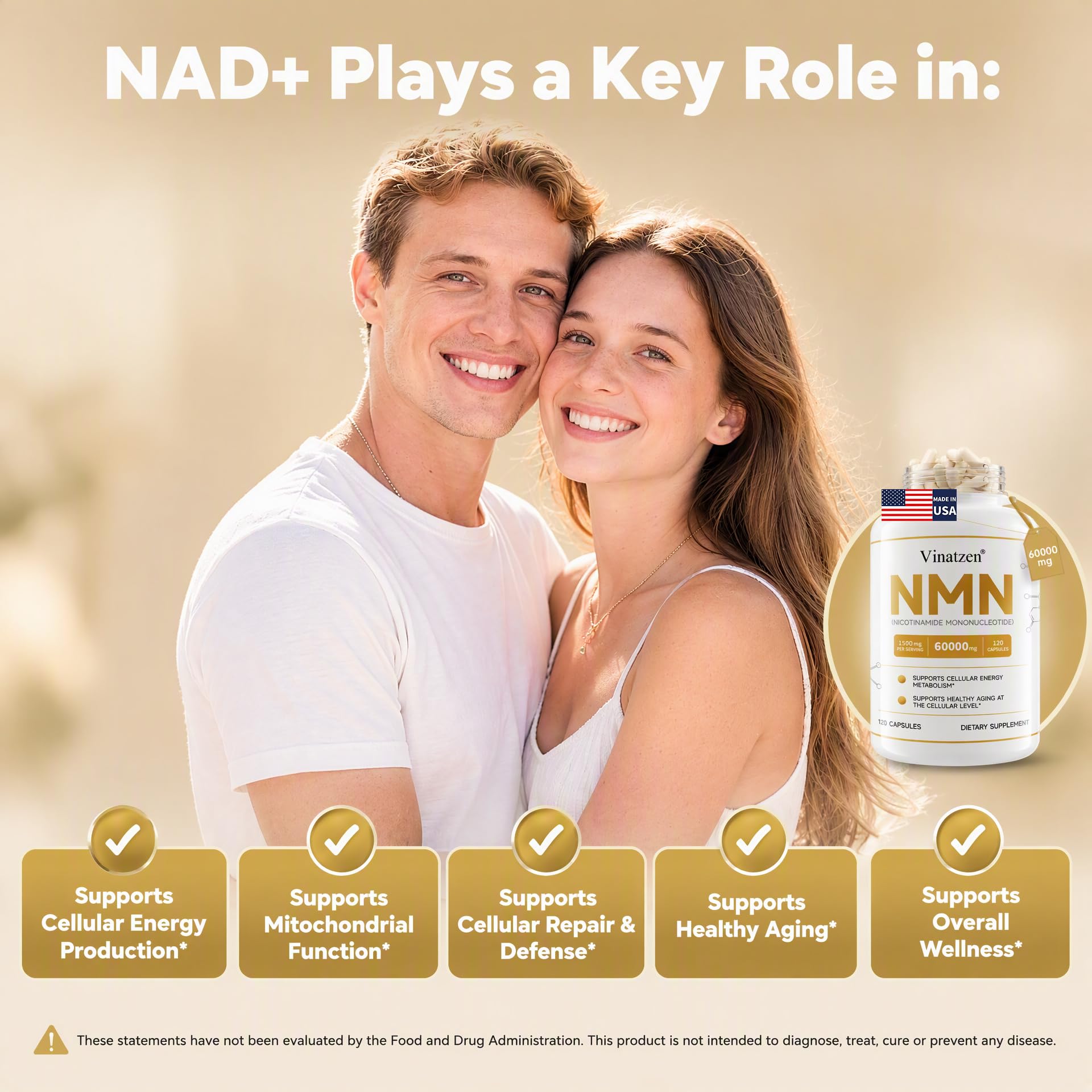 High Purity NMN 60000mg -Nicotinamide Mononucleotide Supplement for NAD+ Support - Cellular Energy&Vitality Boost - Made in USA -cGMP -120 Capsules 60-Days Supply — Amazon image 9