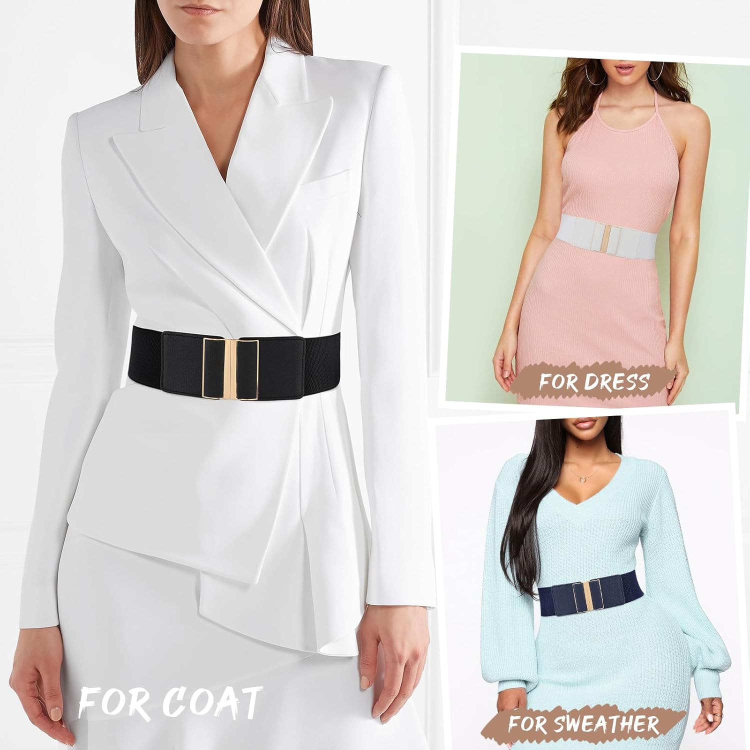 WHIPPY Women Wide Elastic Belt Stretchy Thick Belts for Women Dresses Ladies Fashion Waistband - Image 3