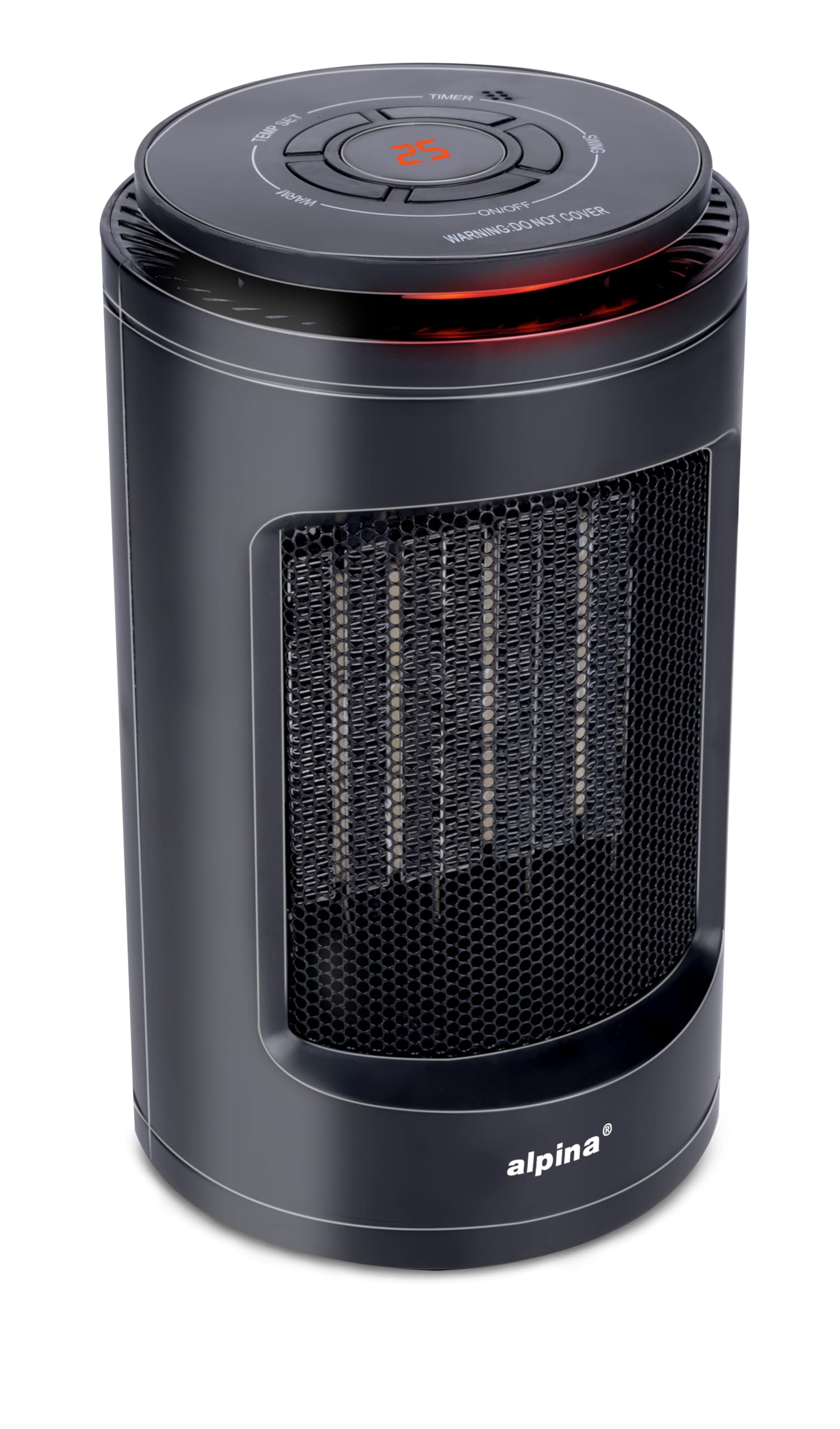 alpina Termoventilatore portatile e compatto – Riscaldamento elettrico 1200W con aria calda e fredda – Termostato digitale riscaldamento 15-35°C – Funzione timer 1-9h – Riscaldamento elettrico per