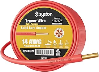 14 AWG Tracer Wire 600V 100% Solid Copper Conductor Direct Burial Underground, Red Tracer Wire for Locating Underground Pipes and Lines Electrical Wire Gas Water Sewer Pipe and Fiber Optic, 100 FT