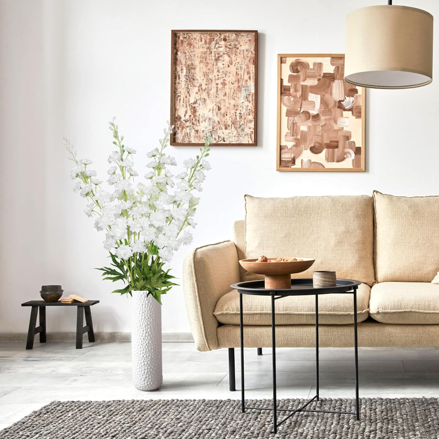 TOCHGREEN 4PCS Delphinium Artificial Flowers White Larkspur Artificial Flowers 33.5'' Long Stem Plant Faux Floral Silk Flowers Fake Flowers with Stems for Home Garden Vase Wedding Arrangement Decor - Image 6