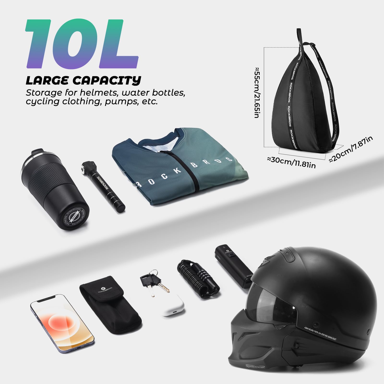 ROCKBROS Zaino per casco da motociclo Borsa per casco Borsa per casco impermeabile di grande capacità con modello a strisce riflettenti per moto Dirt Bike Motocross Biciclette da corsa ATV
