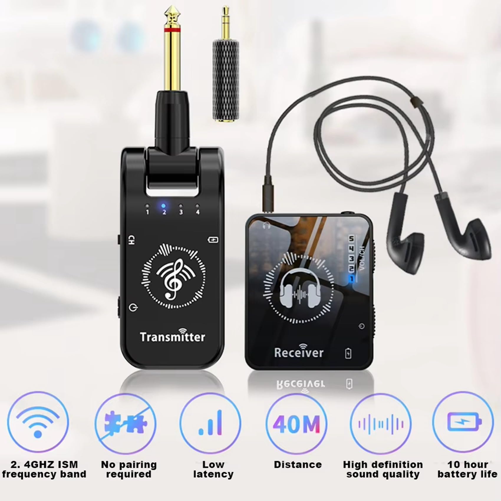3X di Monitoraggio in-Ear Wireless di Trasmissione del Monitor per Auricolari Wireless con Trasmettitore e Ricevitore Ricaricabile