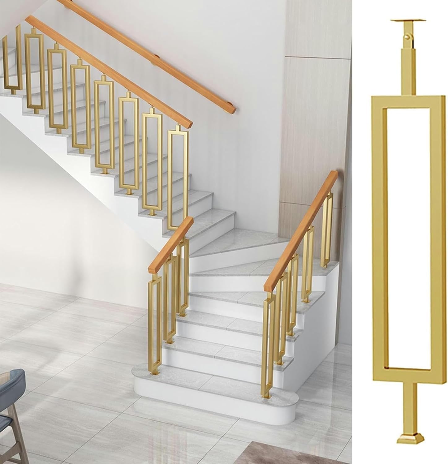 Modern Stair Spindles Rectangular, 80 84 88 90 102 110 CM Tall Deck Step Balusters Post for Interior Exterior Staircase Porch Stairway Railing, Wood Floors Composite Ground Banister Pickets