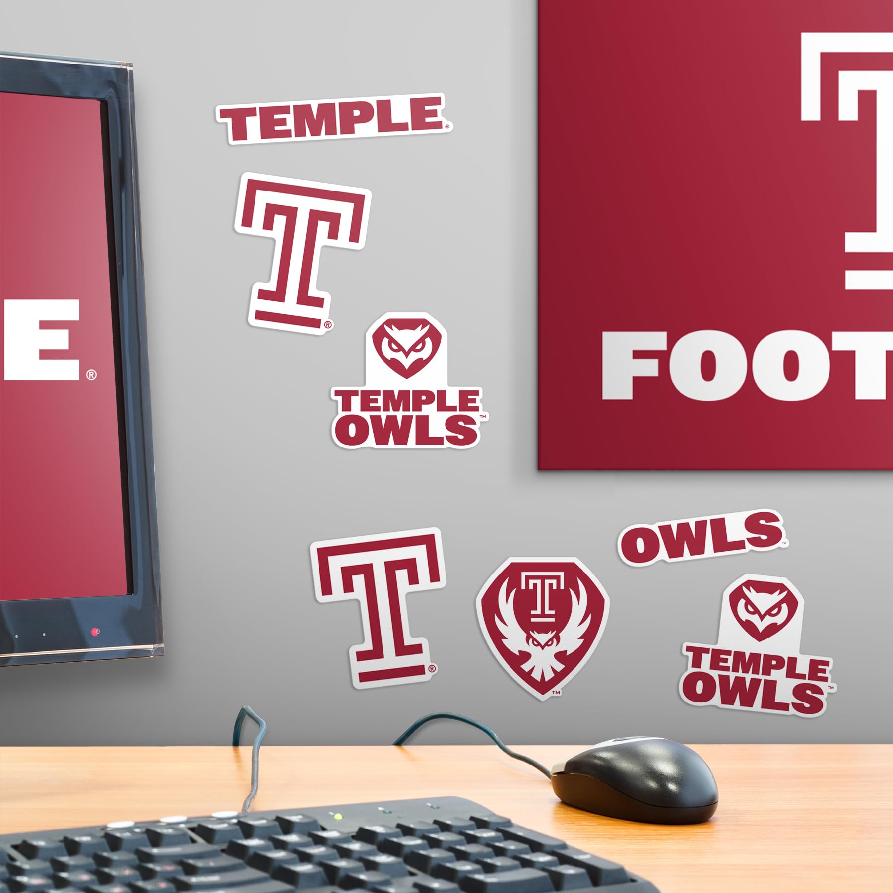Temple University Spirit Logo - Calcomanías de vinilo grandes de lujo, paquete variado: portátil, botella de agua, álbumes de recortes, tableta, monopatín, interior/exterior