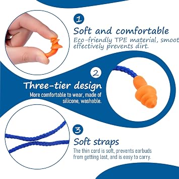 20 Pairs Corded Ear Plugs for Sleep, Reusable Silicone Earplugs with String Banded, Ear Plugs Sleep Noise Cancelling for Hearing Protection, Noise Reduction