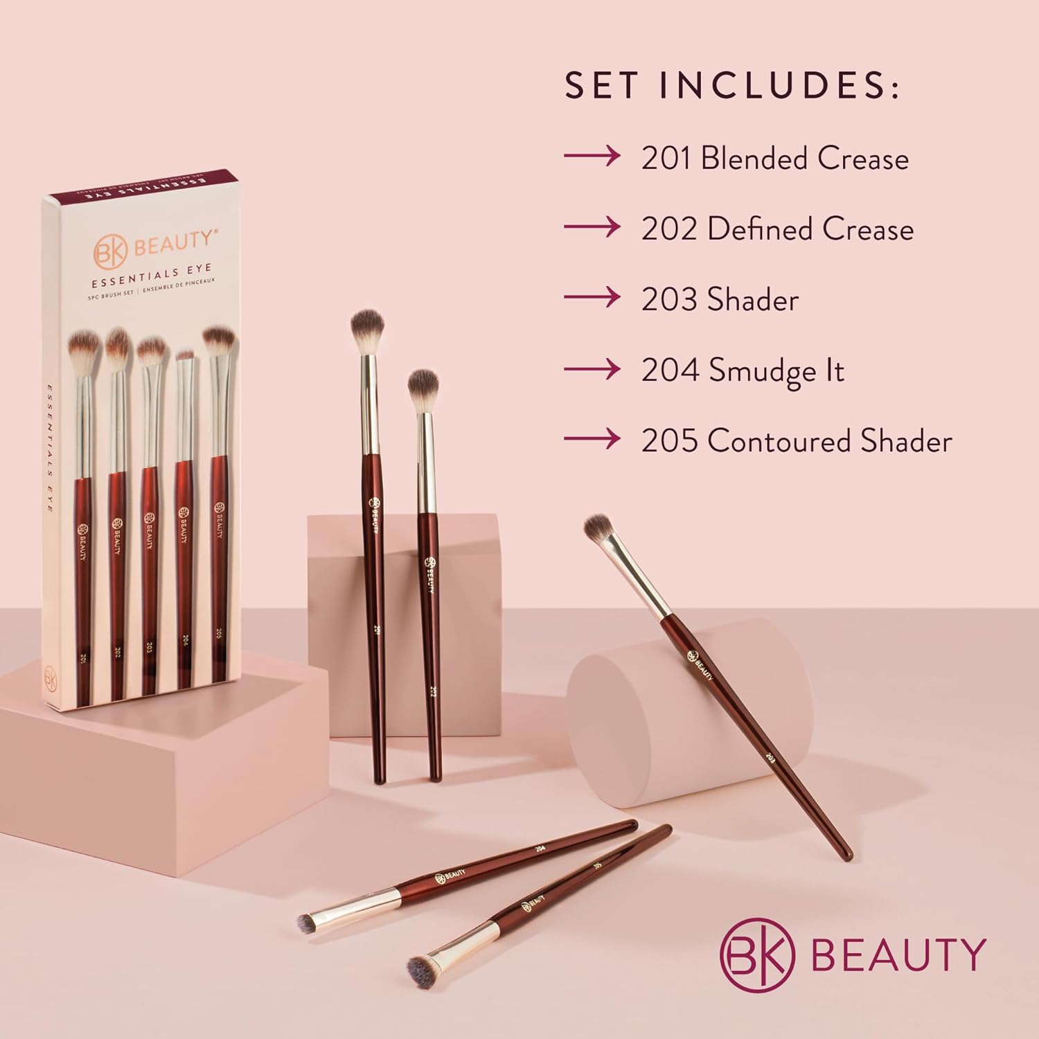 BK BEAUTY - Essentials Brush Set (5PC) - Professional Makeup Brushes for Blending, Smudging, & Defining | Premium Eyeshadow Set for Flawless Eye Looks - Image 4