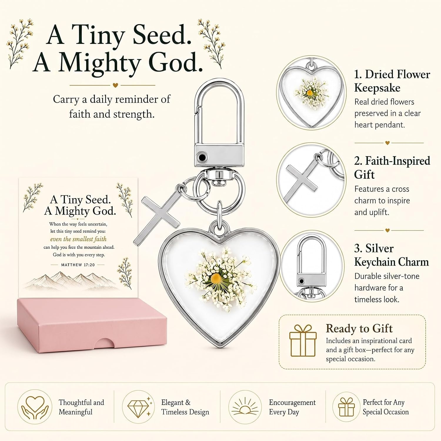 Mustard Seed Keychain Cross Keychain Gifts for Women Faith Gift image 2