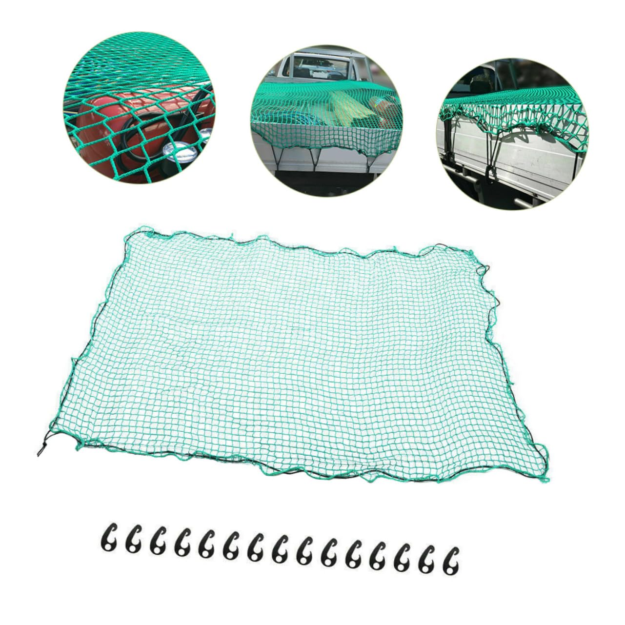 TOYANDONA Rete e 15 Ganci per Cassone Pickup di Carico in Nailon e Rimorchio Resistente agli Strappi Verde con Corde Elastiche per Uso All'aperto per Traslochi e Trasporti