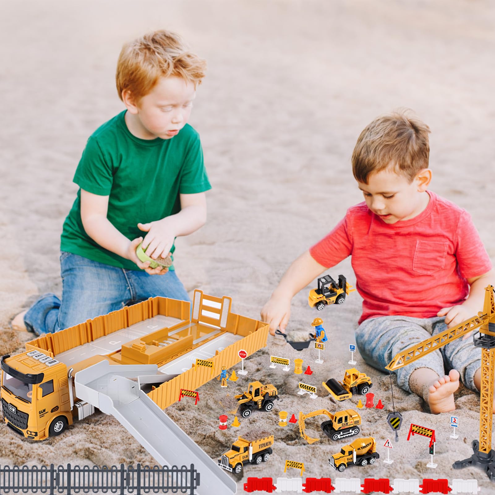 Vehiculos Construccion Juguete Niños con Grandes Camión Grúa Excavadora Hormigonera Carretilla Elevadora, Vehículos de Construcción Juguete Regalo para Niños 3 4 5 6 7 8 9 años