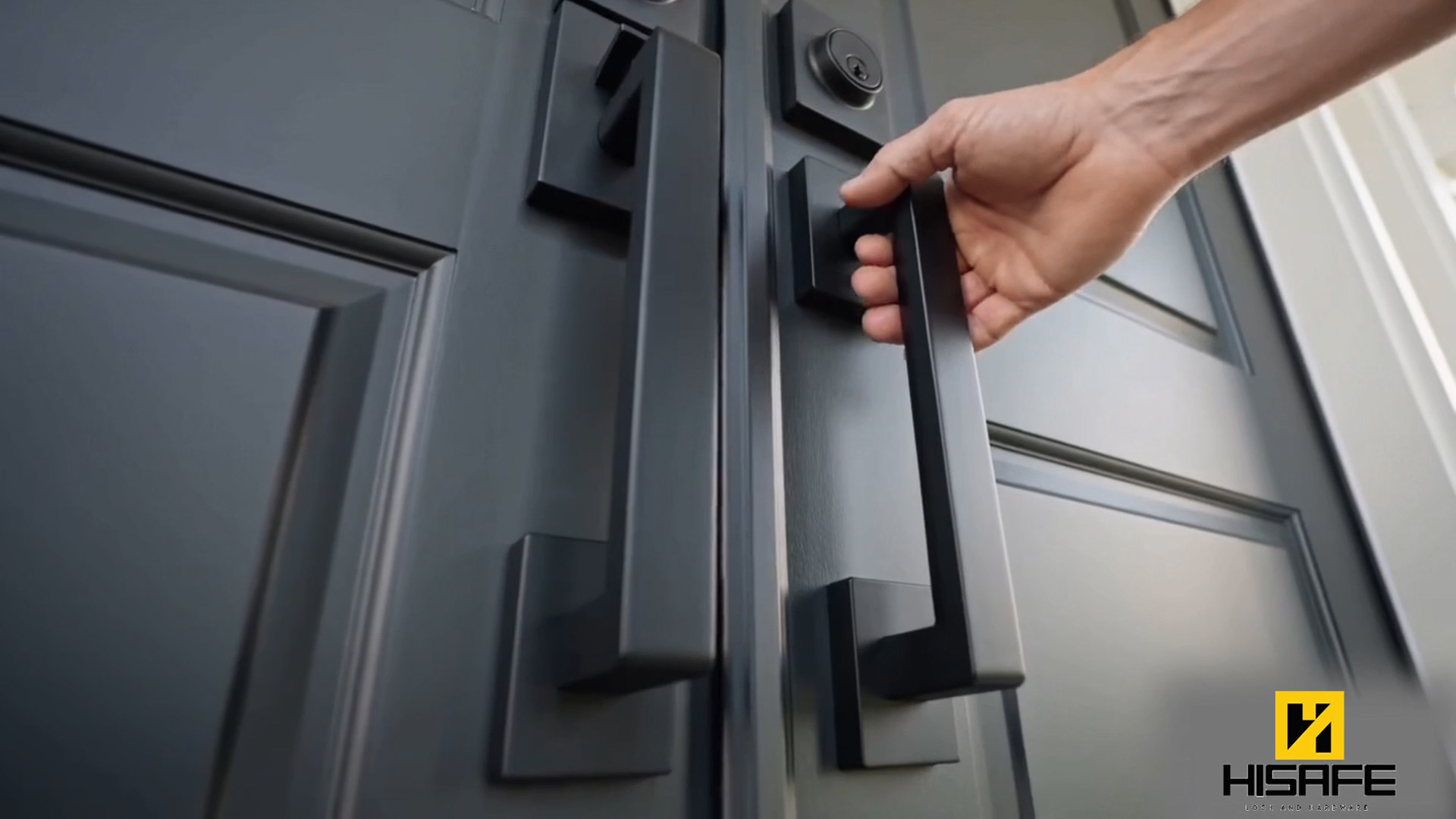 HISAFE Matte Black Double French Door Handle Set, Halifax Exterior