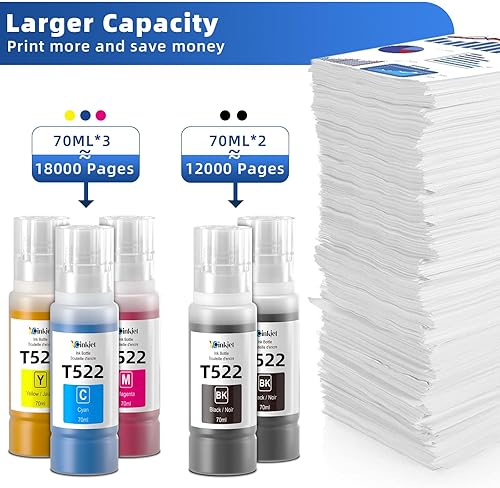 Miniatura 3 de Xcinkjet 522 botellas de repuesto de tinta para impresora Ecotank ET-2800 ET-2720 ET-2803 ET-4800 ET-2760 ET-2800 ET-4700 T522 Eco Tank (2BK C M Y)
