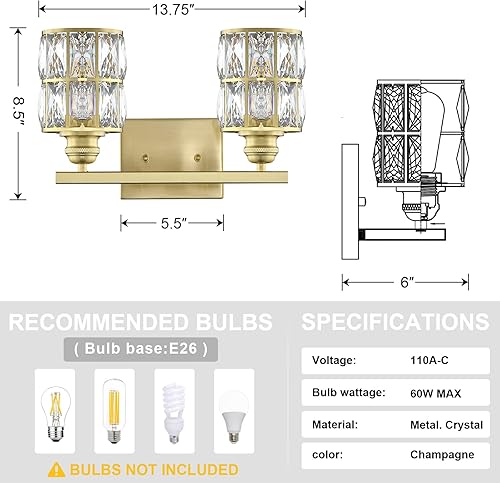 Miniatura 3 de Leading Lighting Aplique de pared de cristal de 2 luces con acabado de bronce cepillado, lámpara de pared de estilo moderno y conciso con pantalla
