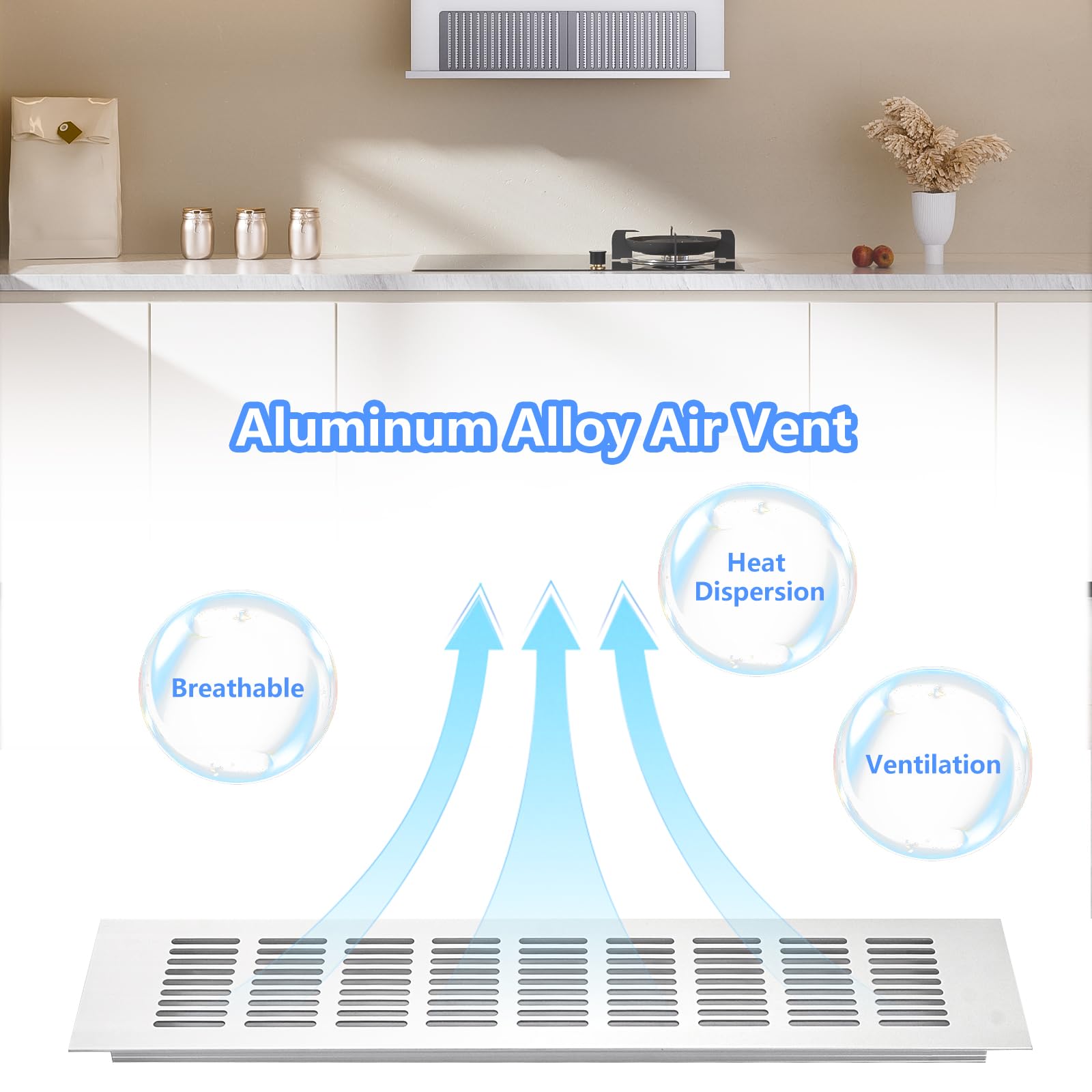 APACALI 6 Pack 80mmx400mm Kitchen Plinth Vent, Aluminum Alloy Silver Air Vent Cover, Silver Plinth Vent with Screws - Image 3