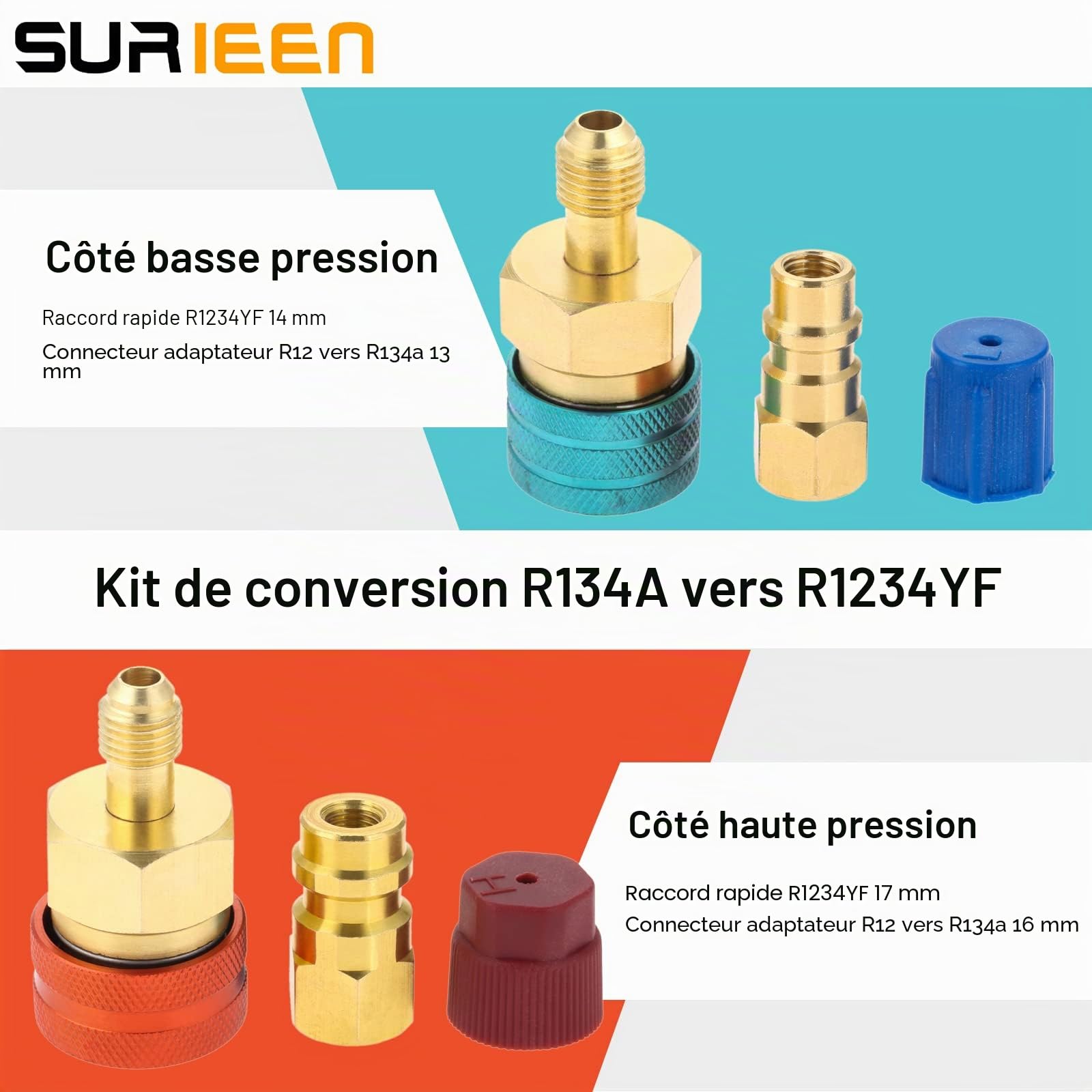 2 pièces Coupleurs Rapides R1234YF vers R134A Adaptateurs de Coupleurs Rapides R1234YF et Connecteurs de Raccord de Tuyau AC pour Charge Réfrigérante R1234YF A/C