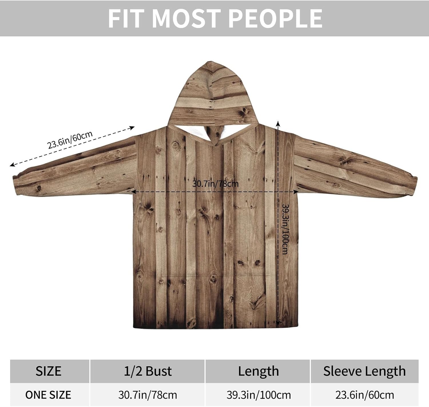 MUSM Wood Grain Print Blanket Hoodie Fleece Sweatshirt Blanket With Sleeves And Pockets