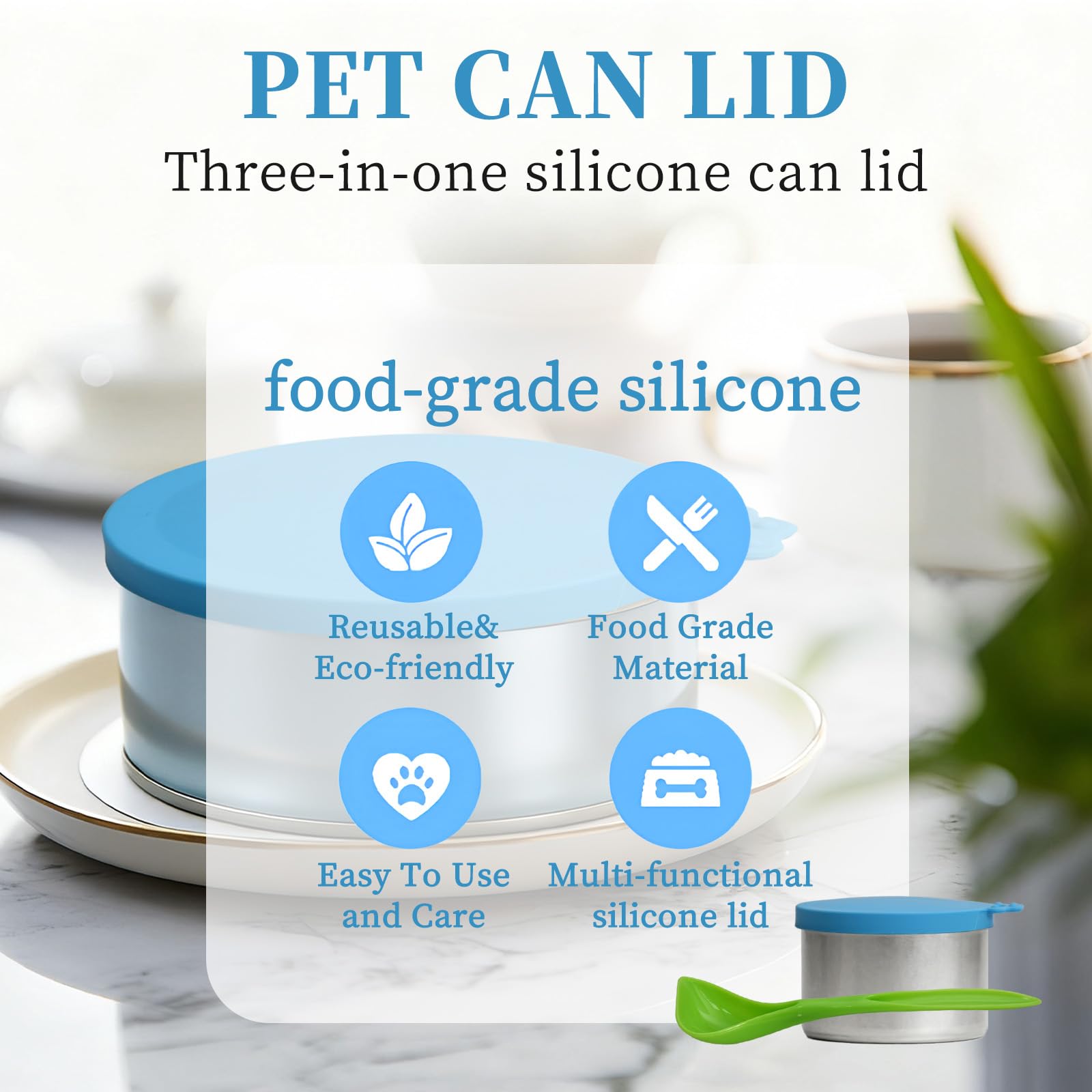 6 Pezzi Coperchi In Silicone Animale Domestico, Dimensioni Comuni Tappi Per Lattine, Riutilizzabile Tappo Per Lattine Contiene 1 Cucchiaio Verde, Coperchi Per Cibo Per Cani E Gatti(Azzurro Cielo)