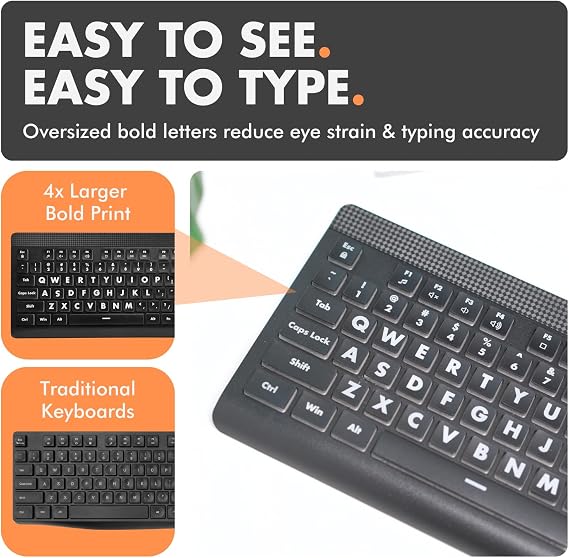 X9 Large Print Backlit Computer Keyboard - Easy to See Big Letters - Lighted USB Wired Keyboard with 7-Colors Backlight LED, Full Size Oversized Light Up Keyboard for Windows, PC, Laptop, Desktop