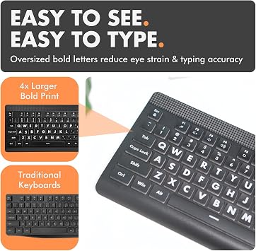 X9 Large Print Backlit Computer Keyboard - Easy to See Big Letters - Lighted USB Wired Keyboard with 7-Colors Backlight LED, Full Size Oversized Light Up Keyboard for Windows, PC, Laptop, Desktop