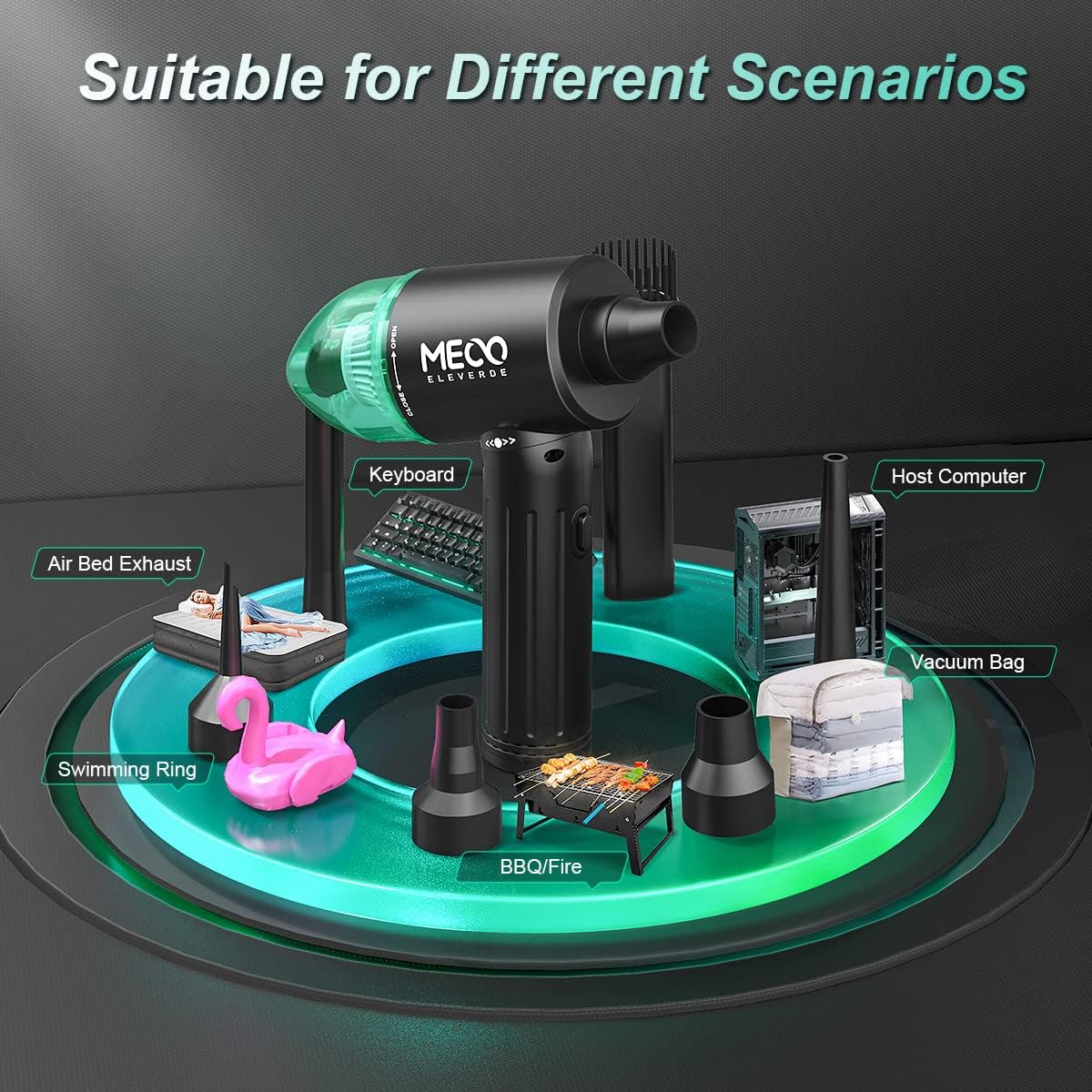 Electric Compressed Air Duster & Vacuum, MECO Electric Air Blower, 4 in 1 Function Powerful 3-Gear to 90000RPM/12000PA Keyboard Cleaner, Rechargeable Cordless Air Duster for Computer/Car/Pet Hair : Home & Kitchen