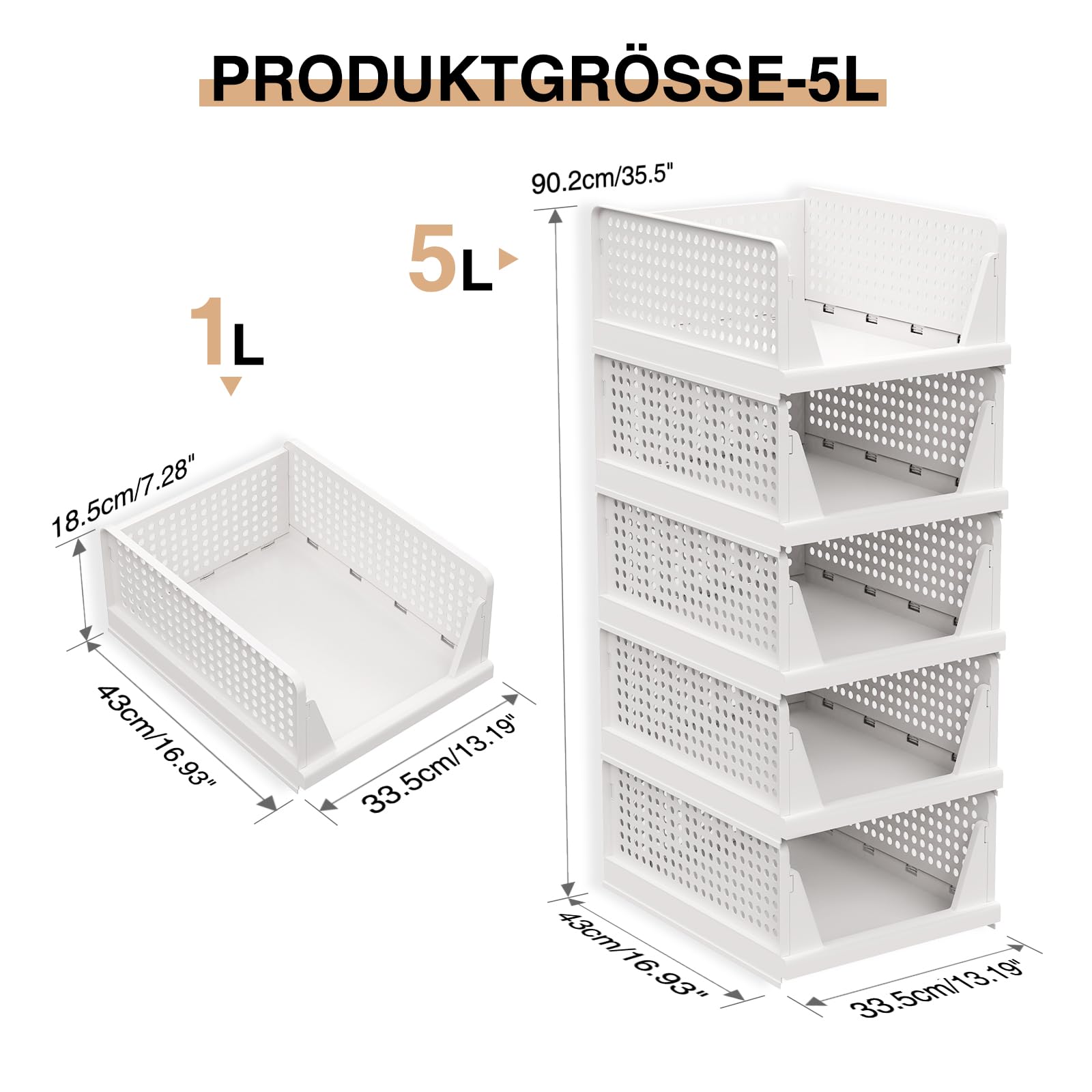 Pack de 5 unidades apilables para armario, organizador plegable, cajas de almacenamiento apilables, almacenamiento para ahorrar espacio, cajón para dormitorio, cocina, baño, oficina
