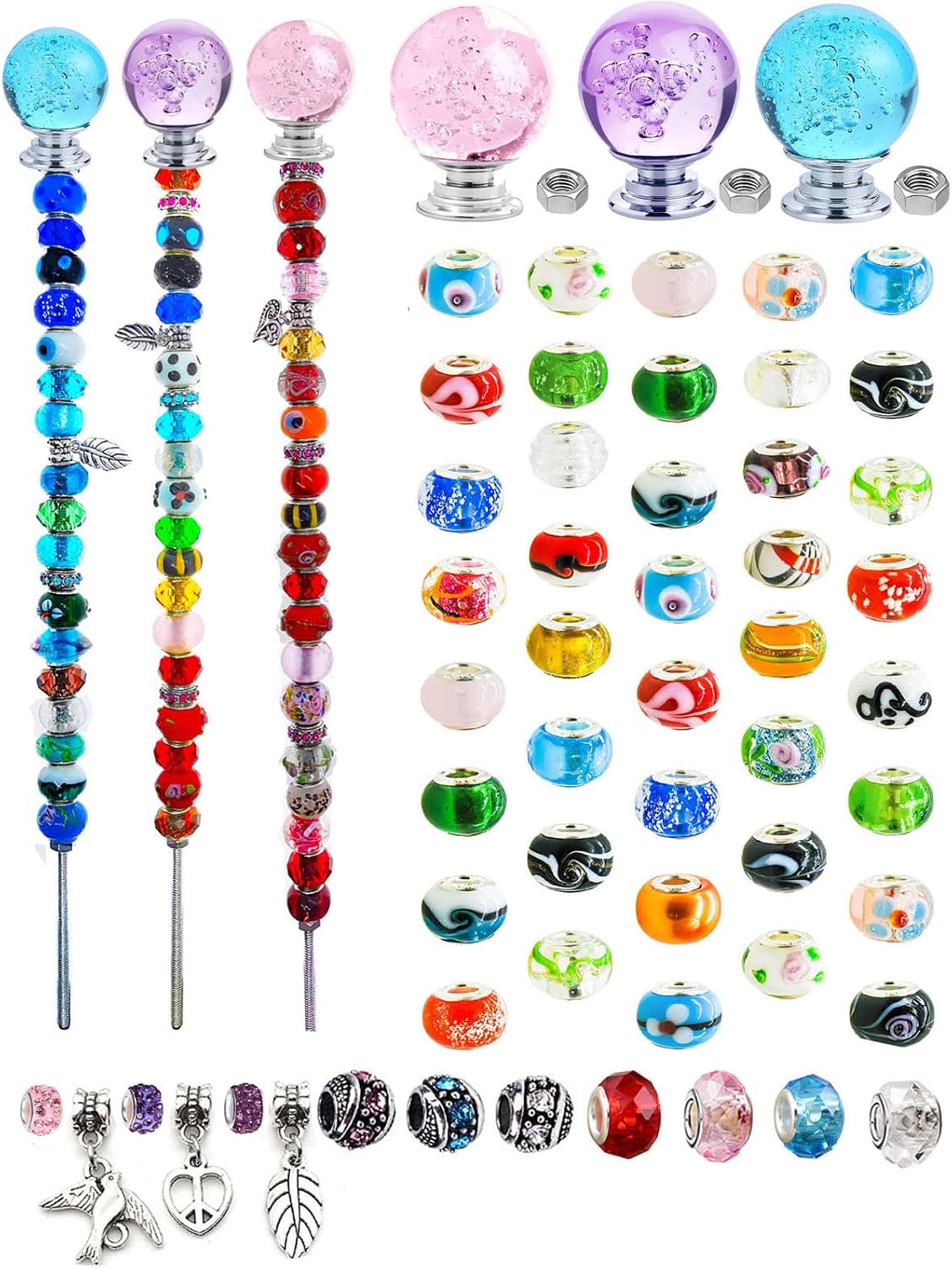 ALT2DAY Fairy Garden Beaded Stakes Kit Plant Pot Jewelry Accesory kit Fairy Wands Glass Beads Diamond Top DIY Materials for 3 pc of 11 inch (3, A)