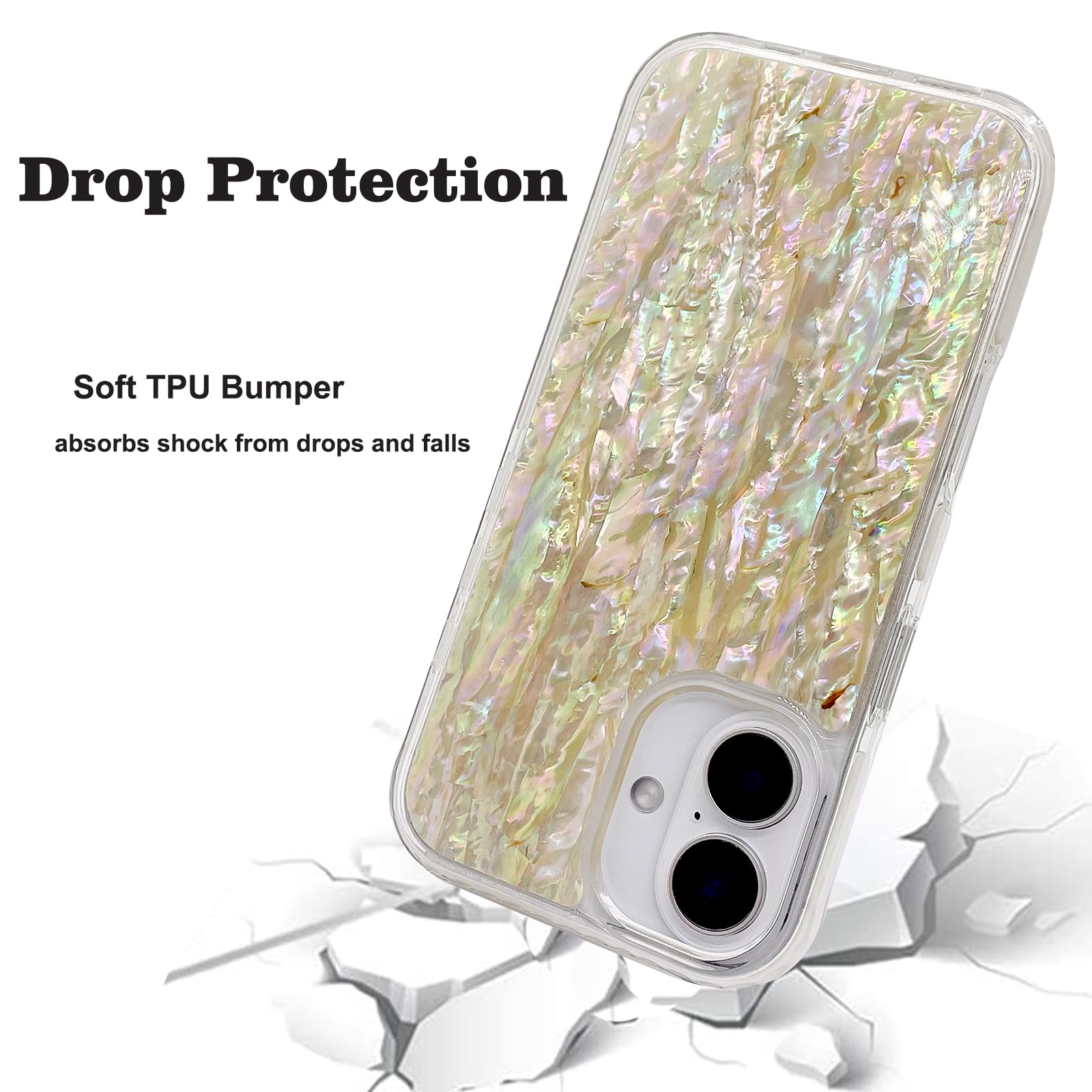 Funda magnética para iPhone 16 de 6.1 pulgadas, compatible con MagSafe Charging Bling Shiny Real Seashell Pattern Protective Cute Cover (perla translúcida iridiscente)