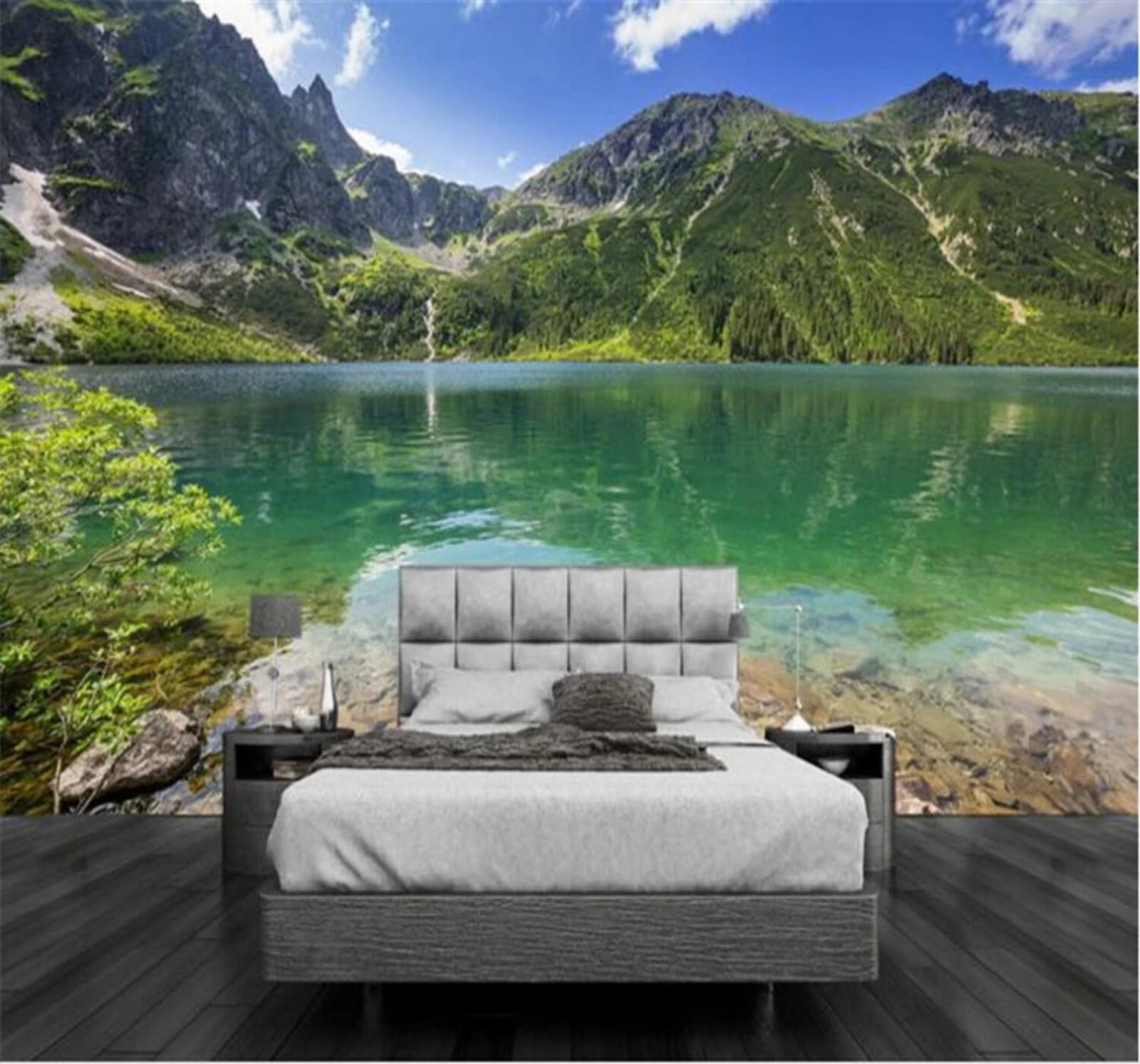 Xlming 200Cm×140Cm(B×H) Fresh Green Mountain Peaks Lake Views Fairyland 3D Wallpaper Luxury Silk Study Dining Feature Sofa Grey Bedroom Living Room Tv Decorative Wall-200Cm×140Cm