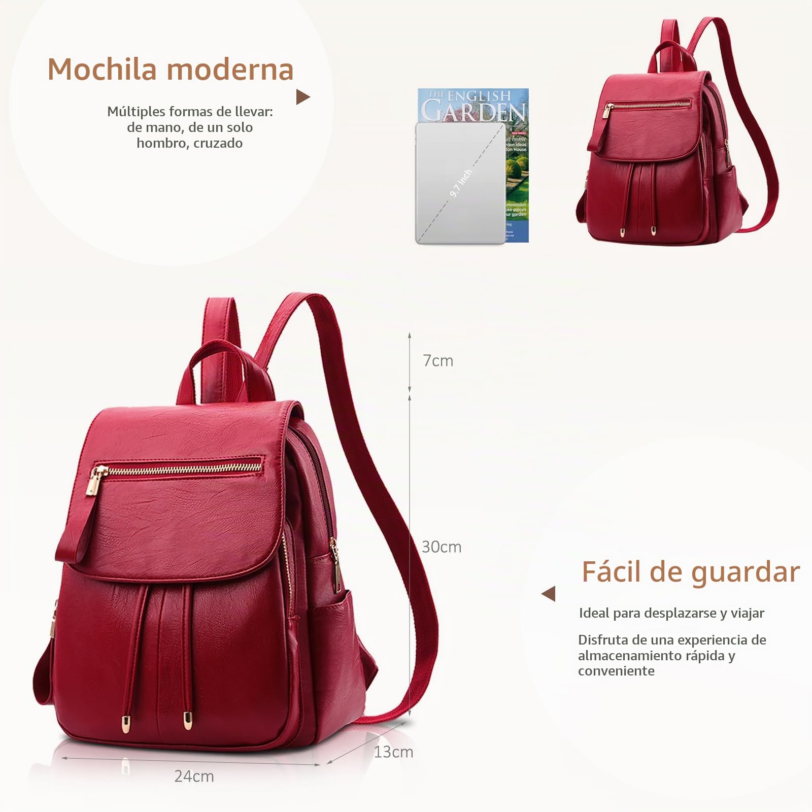 NICOLE & DORIS Mochila Mujer Mochila Antirrobo Impermeable Pequeña Mochila Cuero PU Bolsa Mochila para Escuela Compras Viaje