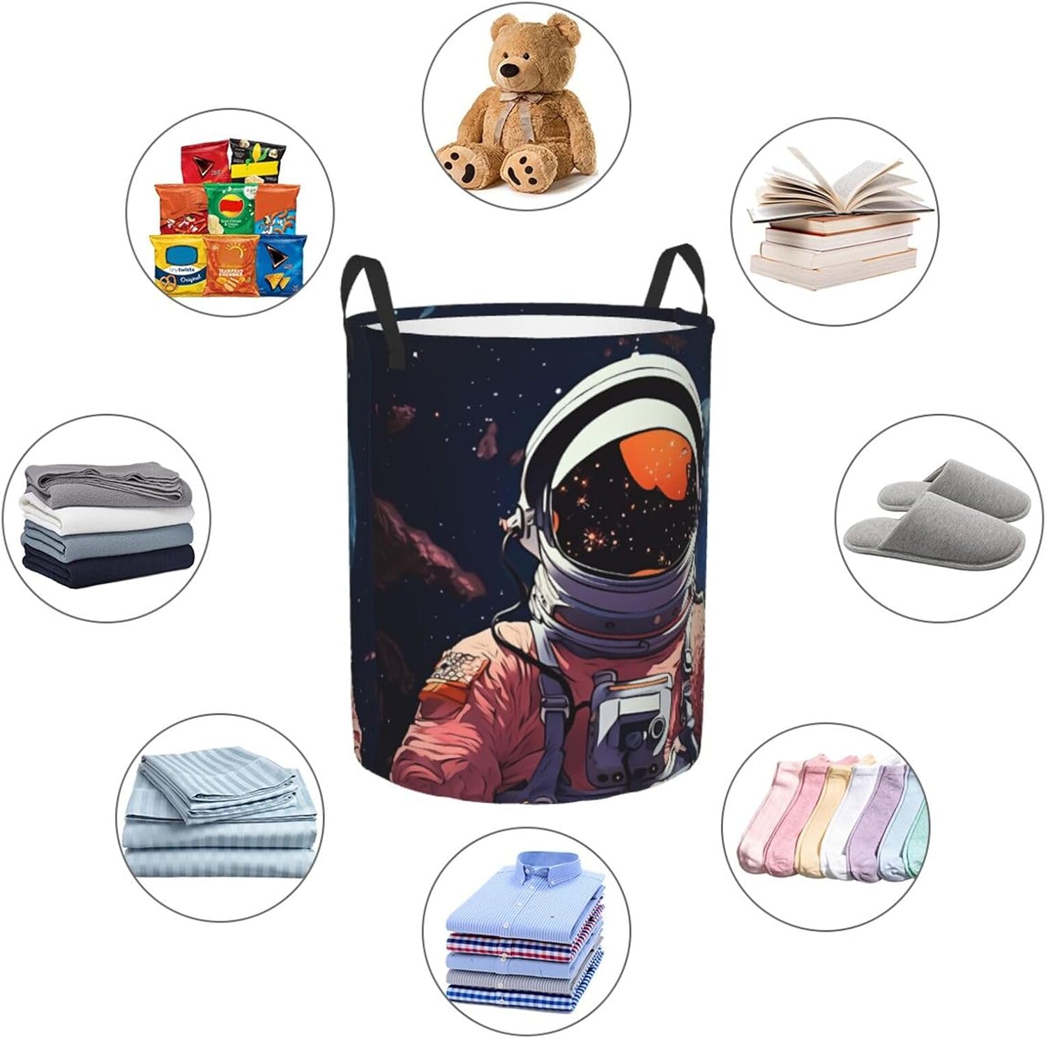 Cool Man in Outer Space Galaxy Laundry Basket With Handles Foldable Oxford Cloth Tote Bag Laundry Hamper Waterproof Clothes Storage Bucket Toy Organizer For Laundry Room/Bathroom/Bedroom/Dormitories image 4