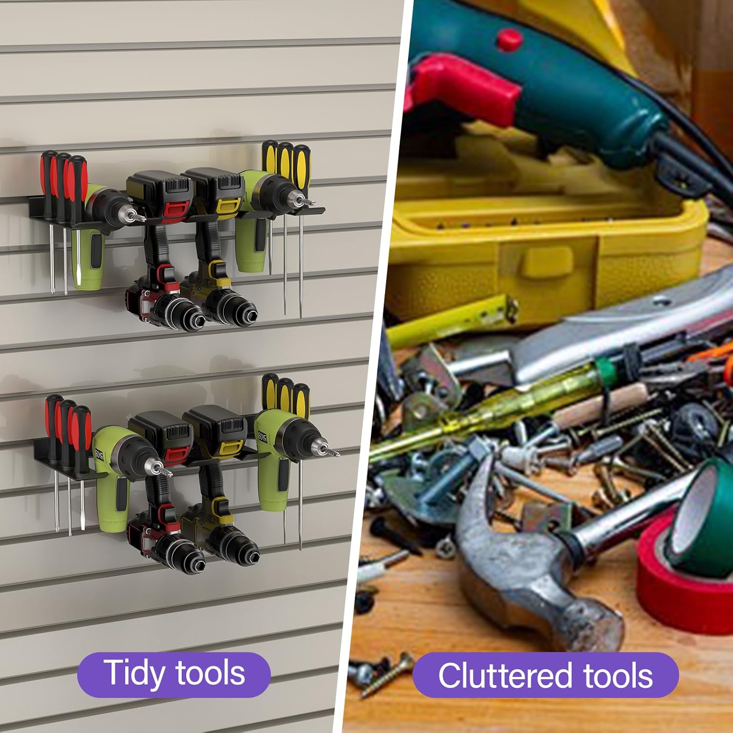 Slatwall Drill Holder 2 Pack,17 in Slatwall Cordless Drill Tool Organizer, Metal Power Tool Organizer, Suitable Tool Rack for Tool Room, Workshop, Garage