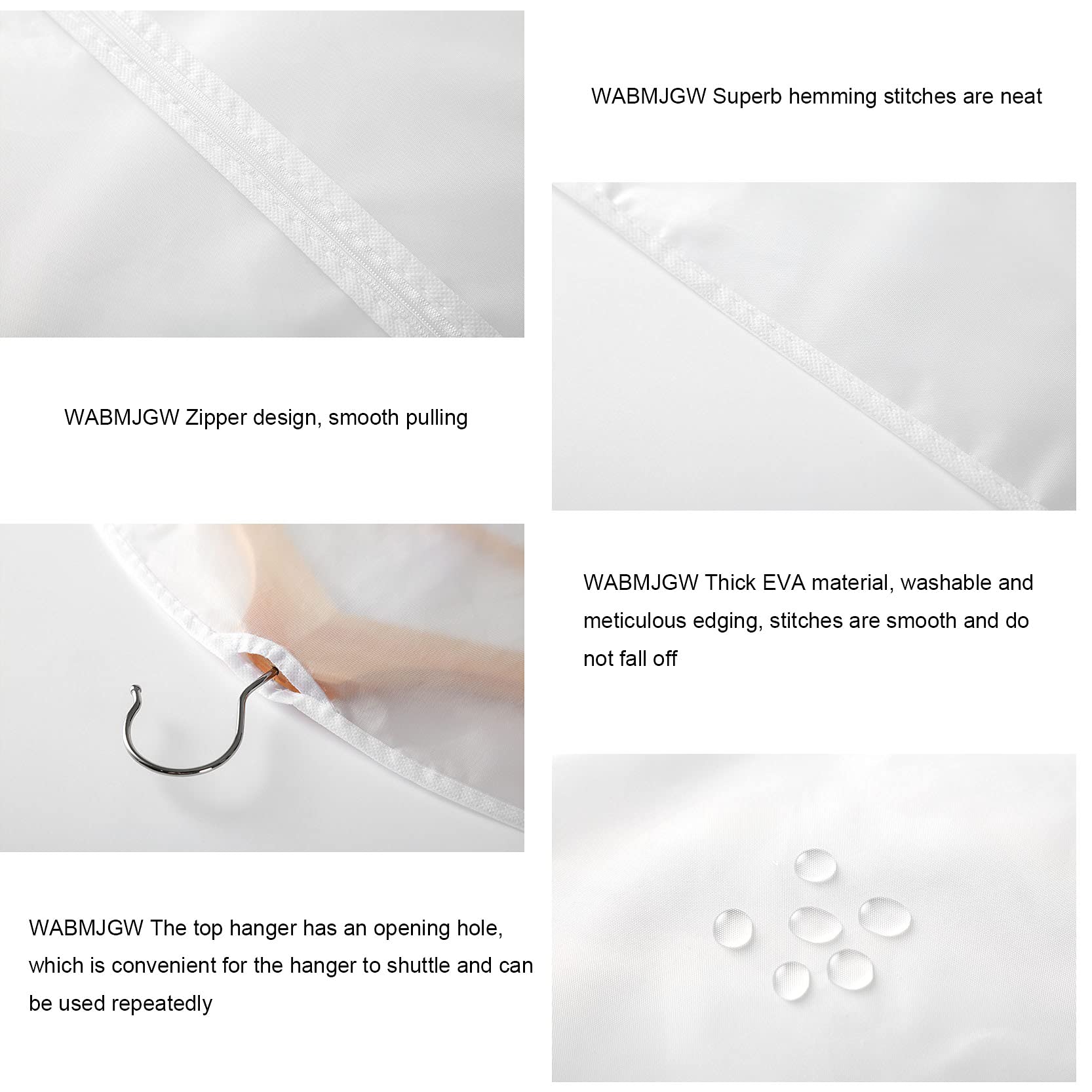 Funda para Ropa con Cremallera, Paquete de 12 Fundas para Bolsas de Ropa Translúde Almacenamiento de Ropa para Colgar a Prueba de Polillas, Ligera, Impermeable, EVA, 4 Tamaños,White-60x120cm