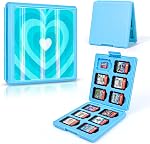 DLseego Cas de carte de jeu pour commutateur Lite/Switch/Sélecteur OLED, amour coeur brillant Reflective Gradient Switch Jeu carte mémoire Portable Storage avec 12 Fentes de cartes de jeu et 12 Micro SD Fentes de cartes - jaune