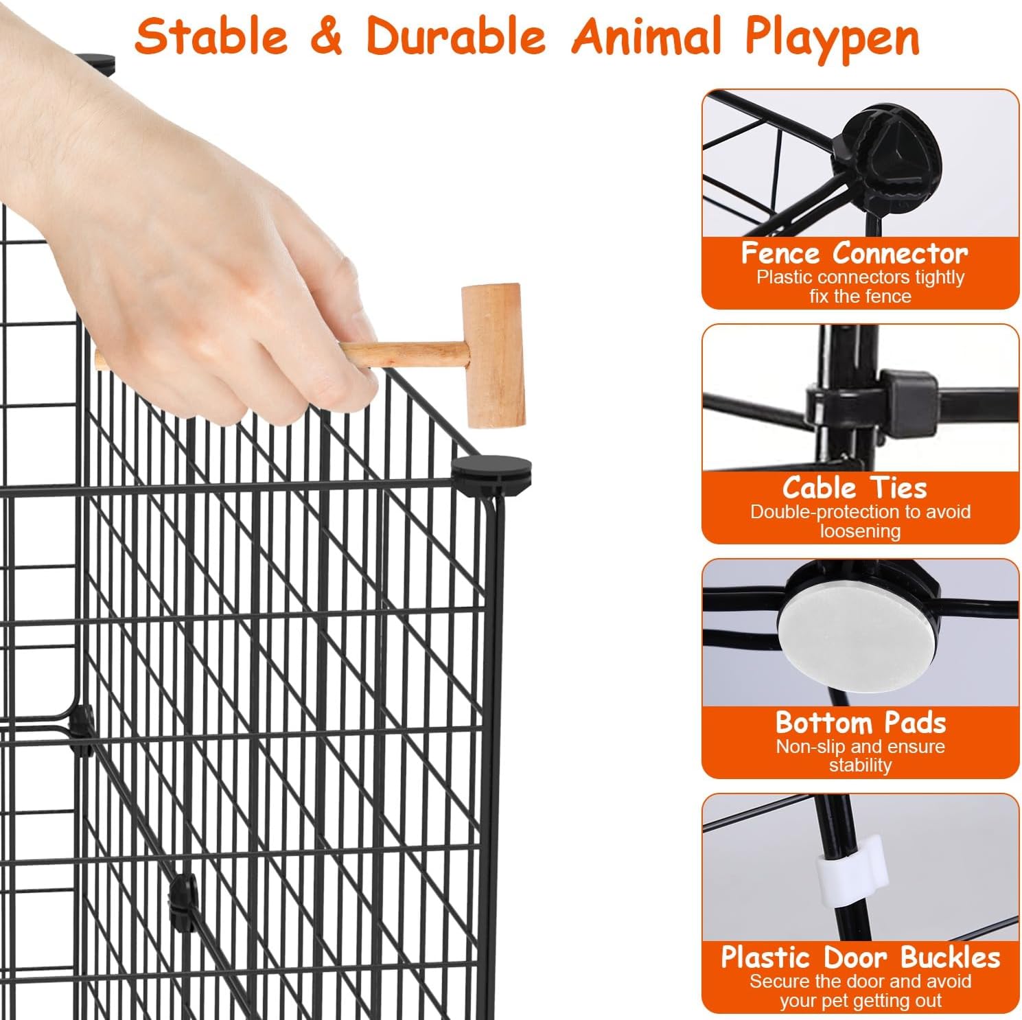 TeqHome DIY Small Animal Pet Playpen with Door, Indoor Outdoor Portable Metal Wire Yard Fence, Expanded Enclosures Kennel Guinea Pig Cage for Small Rabbit Hamster Puppy Dog Kitten,14x14 Inch,24 Panels
