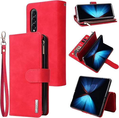 LBYZCASE Funda para Galaxy Z Fold 4 5G (2022) con ranuras para tarjetas, función atril con cierre magnético, cierre magnético, correa de muñeca para