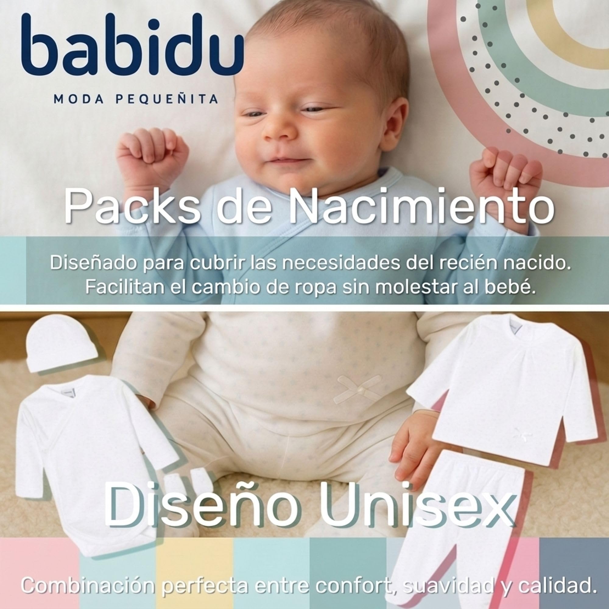BABIDU | Set Bebé 5 Piezas 100% Algodón con Body, Gorro, Camiseta, Polaina y Manoplas, Ropa Suave para Recién Nacido Niño y Niña, Canastilla Regalo Bebé Primera Puesta Unisex