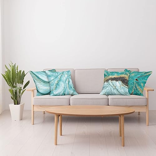 Miniatura 4 de Ambesonne Juego de 4 fundas de cojín con estampado de mármol, diseño inspirado en zafiros, aspecto moderno de superficie de piedra, estampado