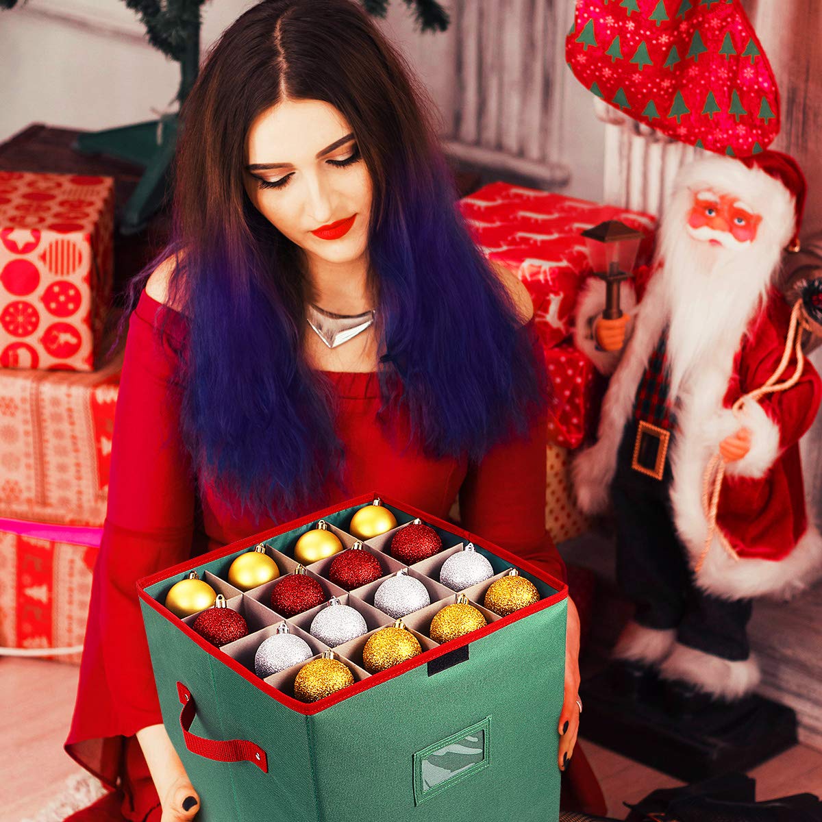 Theaque Weihnachtsbox mit verstellbaren Trennwänden und Deckel, Ornament- Aufbewahrung (grün) Küche, Haushalt & Wohnen