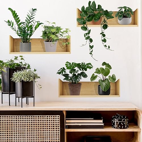 Miniatura 10 de Calcomanías de pared de plantas verdes 3D, calcomanías de pared en macetas tropicales, vinilo creativo para despegar y pegar, decoración de pared