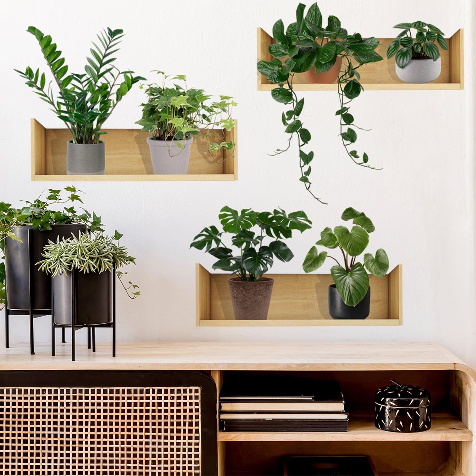 Calcomanías de pared de plantas verdes en 3D, bonsái, plantas tropicales, vinilo creativo para despegar y pegar, decoración de pared extraíble para oficina, hogar, sala de estar, dormitorio (planta