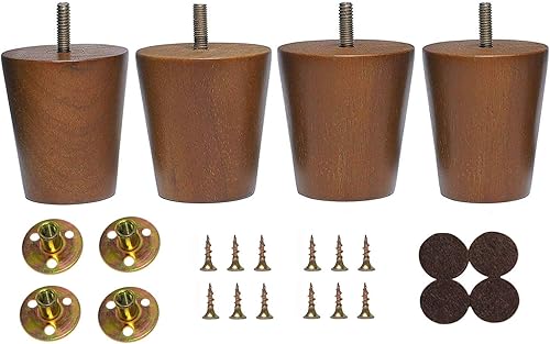 Sofá redondo de madera maciza con patas de madera maciza con acabado de nogal (3 pulgadas, juego de 4)
