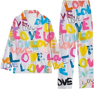 2025 - Mujeres Casual Home Wear Día de San Valentín Carta Amor Estampado Pijamas Manga Larga Pantalones Conjunto Vestido Sexy