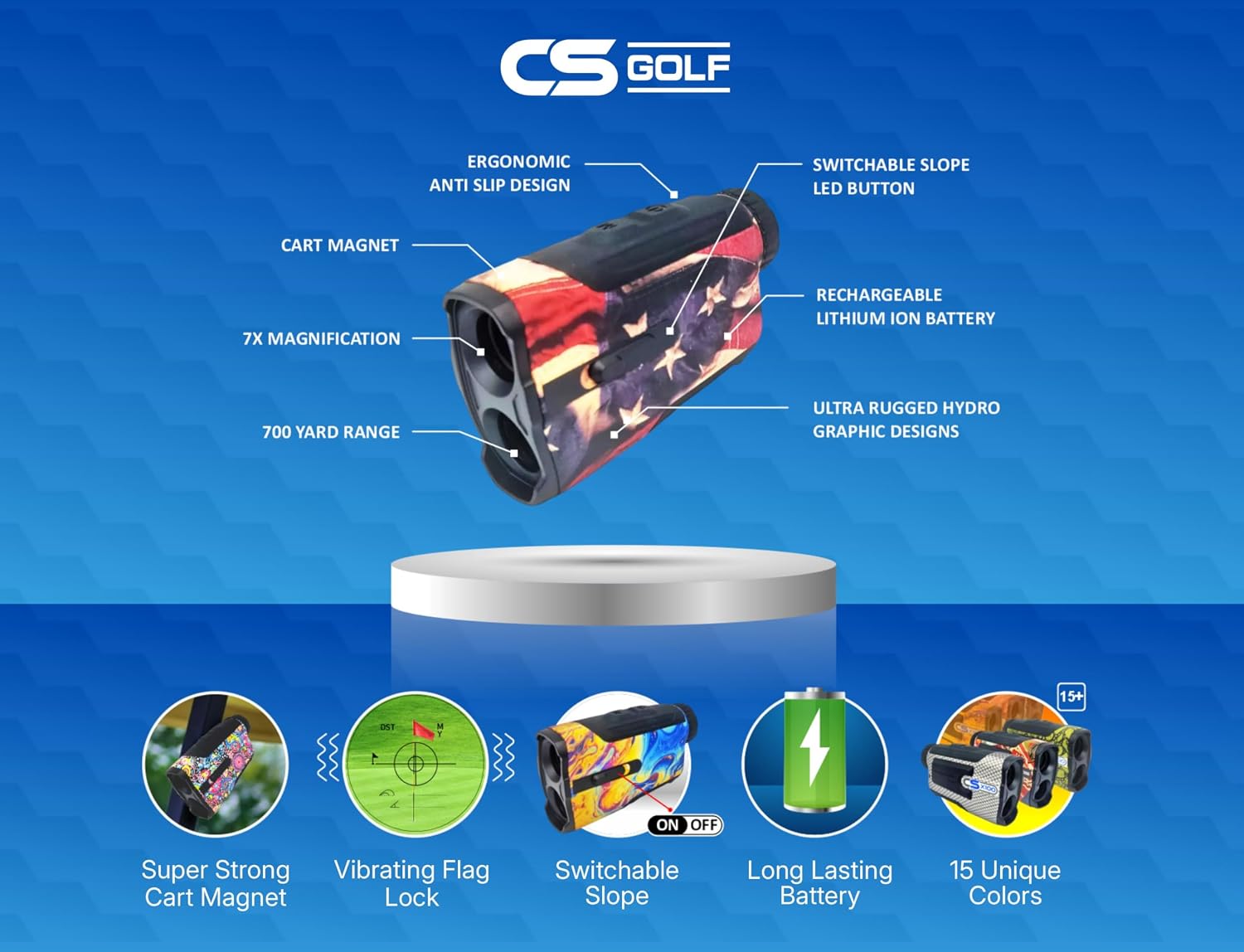 Rangefinder with Slope Switch, Hydro-Graphic Art Patterns, Magnetic, 700 Yards Laser Golfing Range Finder, Cart Magnet, Flag Locking Vibration, 7X Magnification