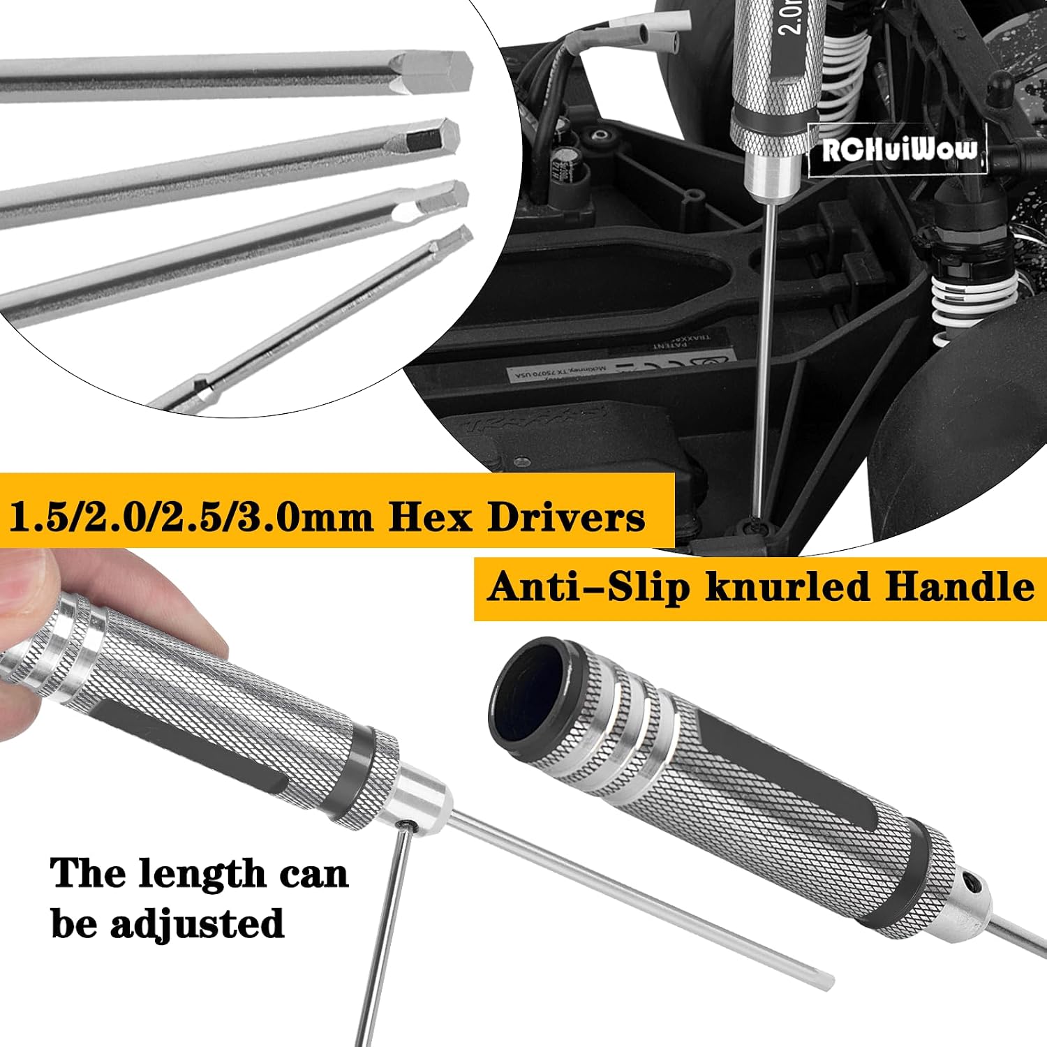 RC Tool Kit w/Height Adjustable Work Stand, 1.5 2.0 2.5 3.0mm Hex, 4.0 5.5 7.0 8.0mm Nut Driver, 17mm Wheel Socket &Screw Tray for 1/10 TRX4 Slash 4X4 BL-2S SCX10 III SENTON L0S1 1/8,Black